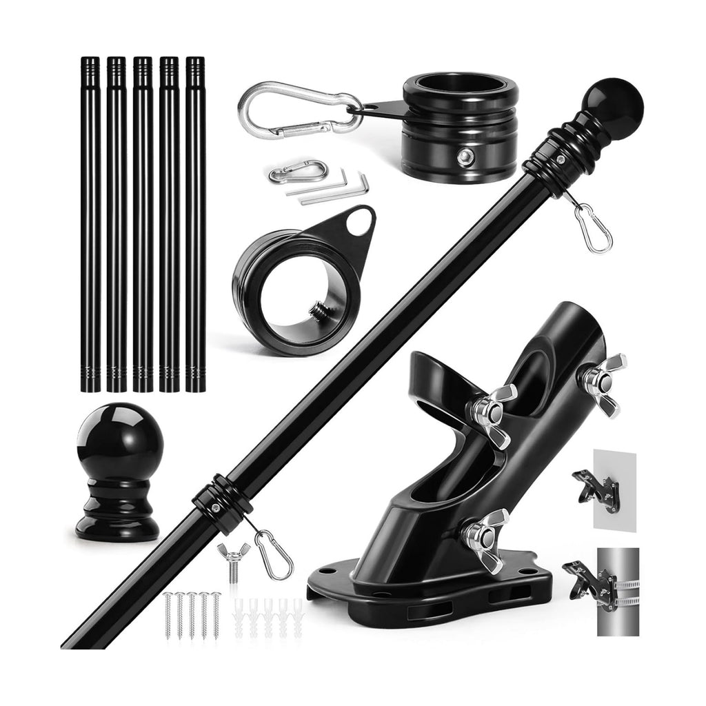 Anovo Flag Pole Kit- Upgraded Holder, Stainless Steel 6 FT Flag Poles with1 Inch Metal 360° Rotating Flag Pole Rings