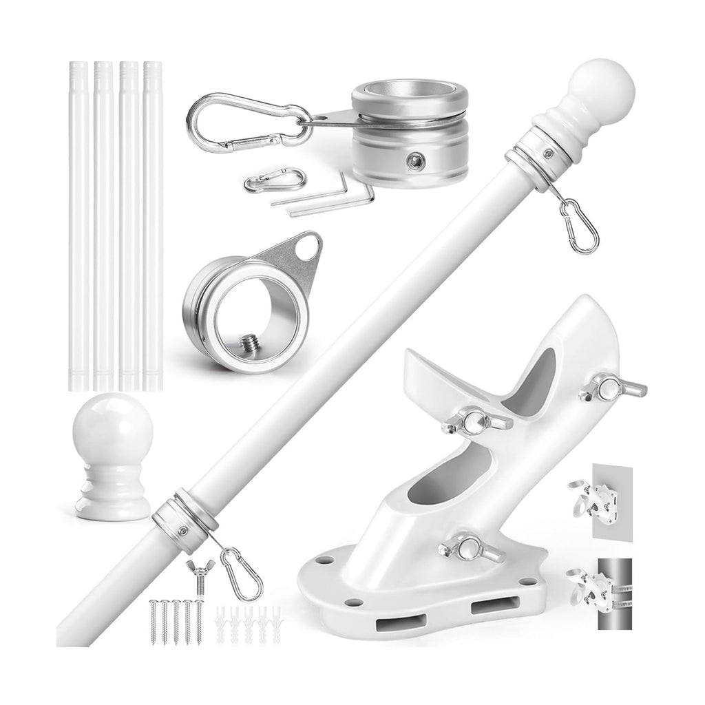 Anovo Flag Pole Kit- Upgraded Holder, Stainless Steel 5 FT Flag Poles with1 Inch Metal 360° Rotating Flag Pole Rings