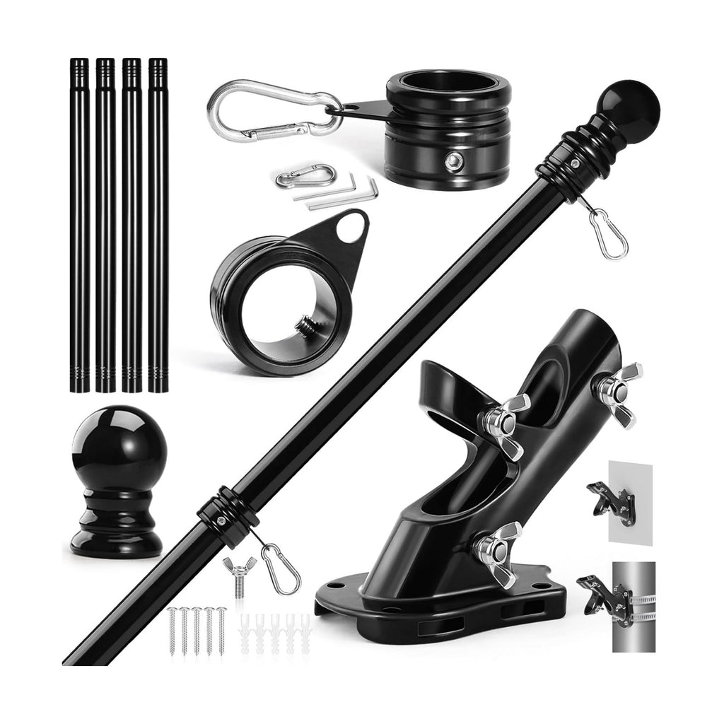Anovo Flag Pole Kit- Upgraded Holder, Stainless Steel 5 FT Flag Poles with1 Inch Metal 360° Rotating Flag Pole Rings