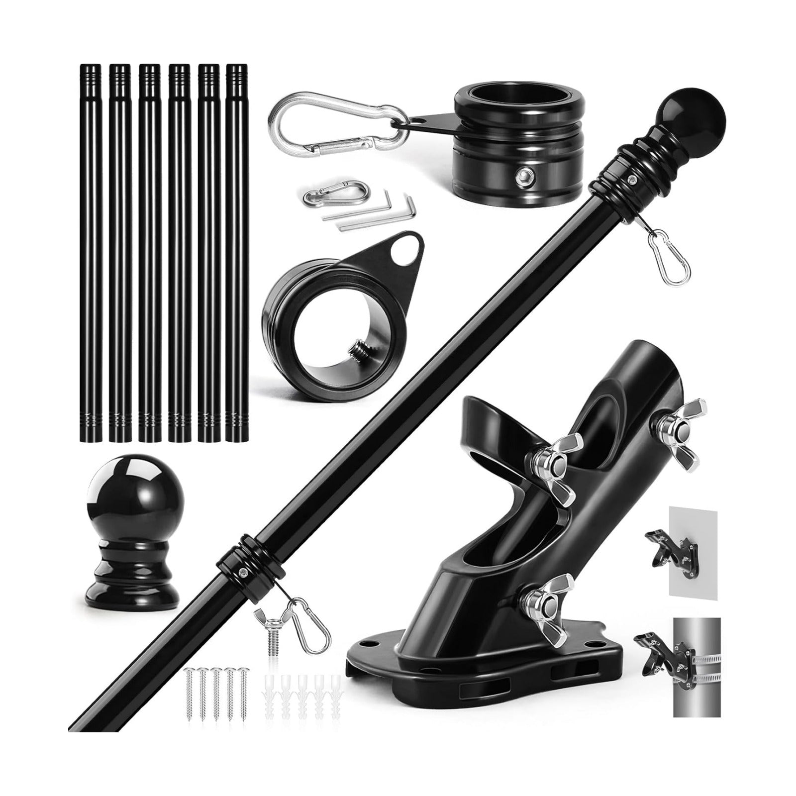 Anovo Flag Pole Kit- Upgraded Holder, Stainless Steel 7 FT Flag Poles with1 Inch Metal 360° Rotating Flag Pole Rings