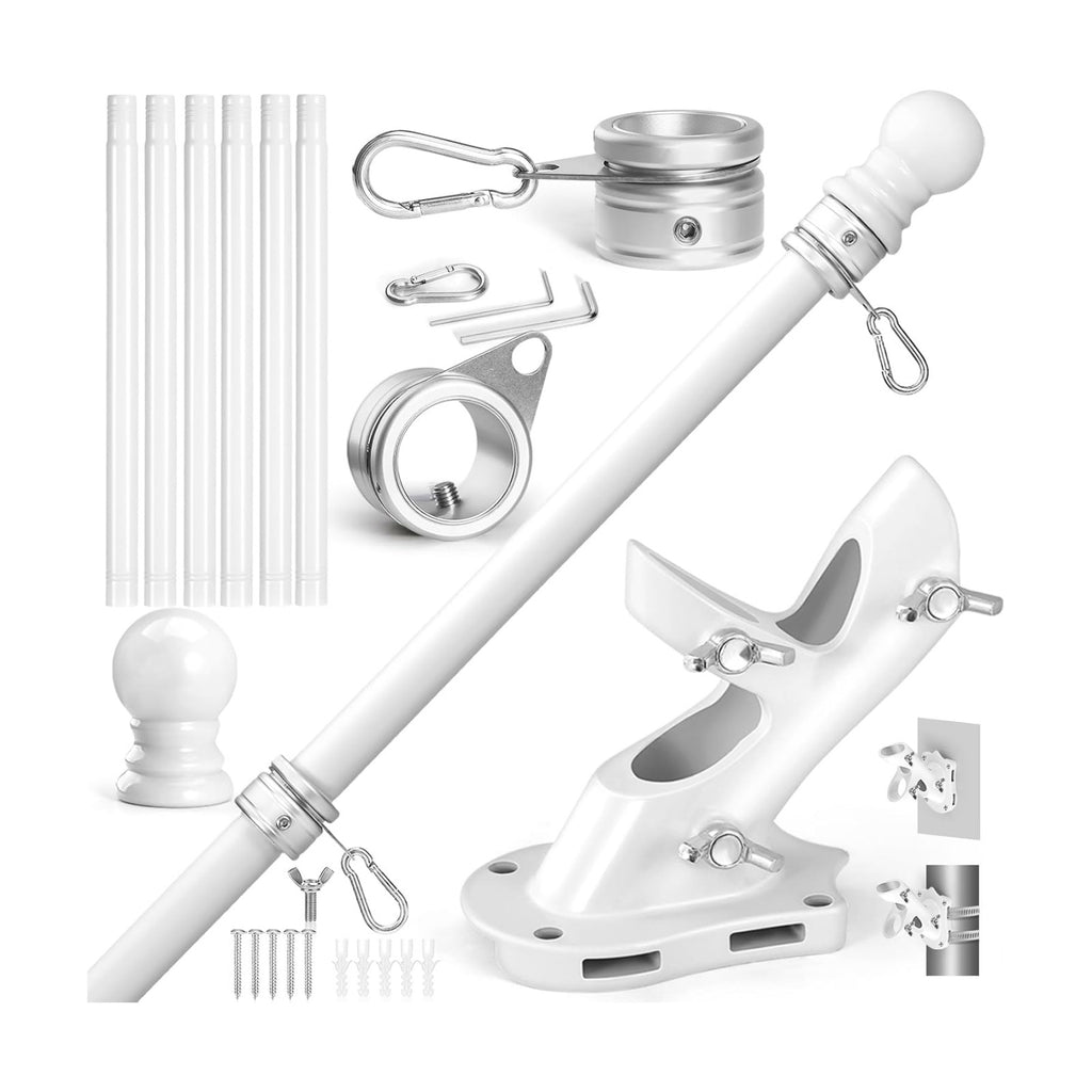 Anovo Flag Pole Kit- Upgraded Holder, Stainless Steel 7 FT Flag Poles with1 Inch Metal 360° Rotating Flag Pole Rings