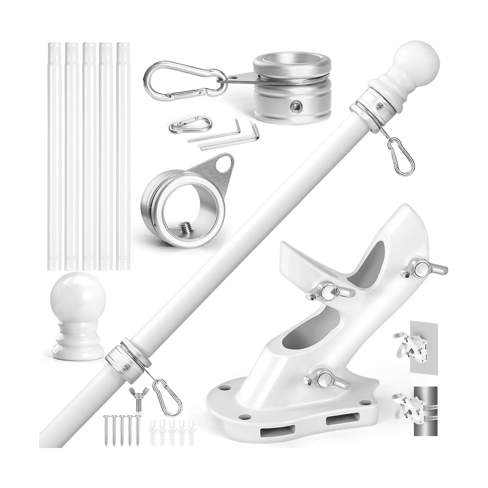 Anovo Flag Pole Kit- Upgraded Holder, Stainless Steel 6 FT Flag Poles with1 Inch Metal 360° Rotating Flag Pole Rings