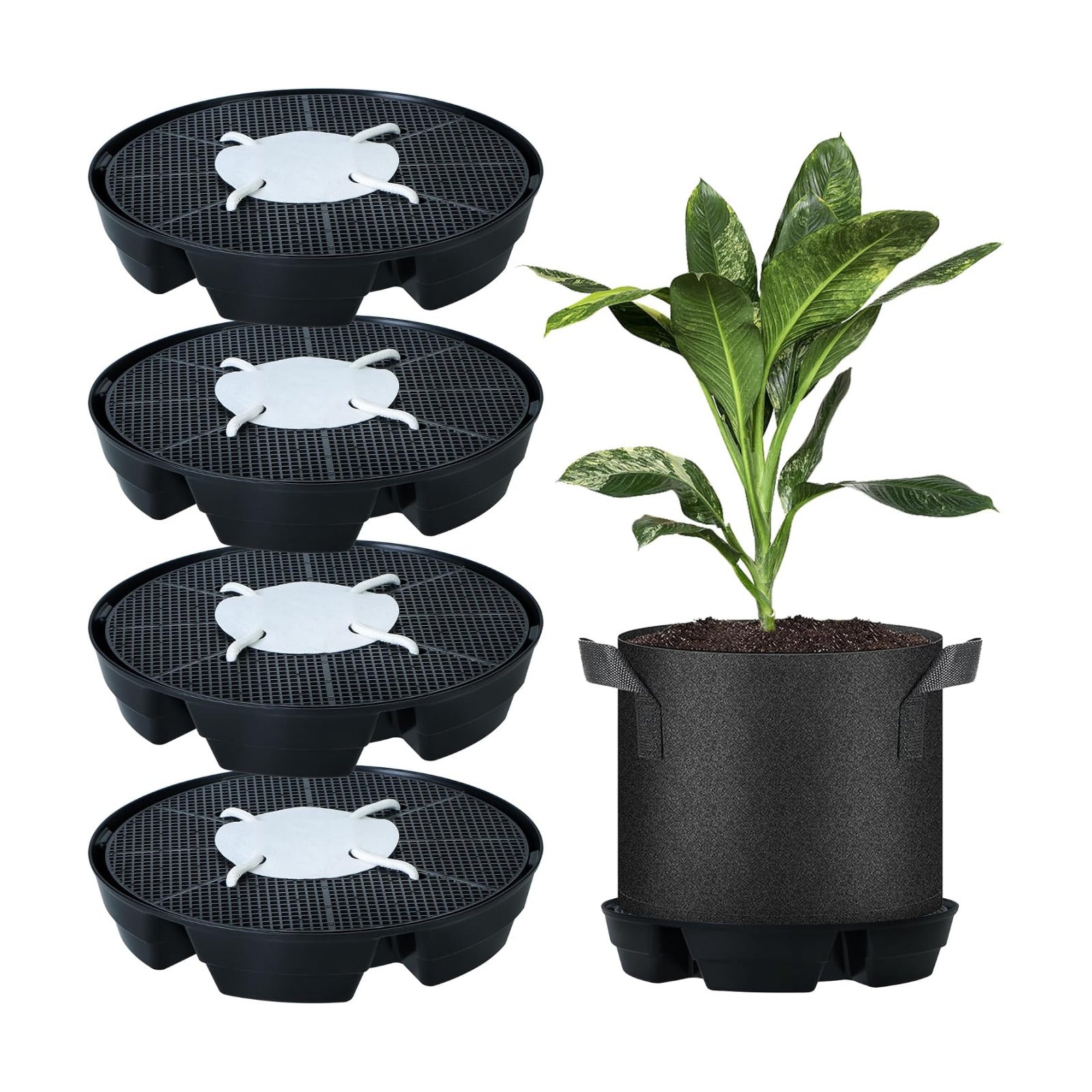Self-Watering Fabric Pots Base for Indoor Plants, Auto Watering Saucers | Set of 4, Auto Pots for 5 Gallon Grow Bags