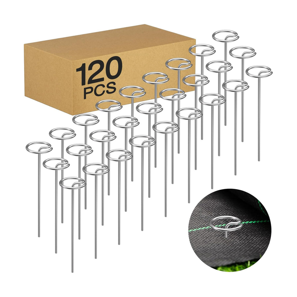 120 Pack 6 Inch 8 Gauge Landscape Staples – G-Shaped Heavy Duty Garden Stakes, 4.0mm Galvanized Ground Anchors, Sharp