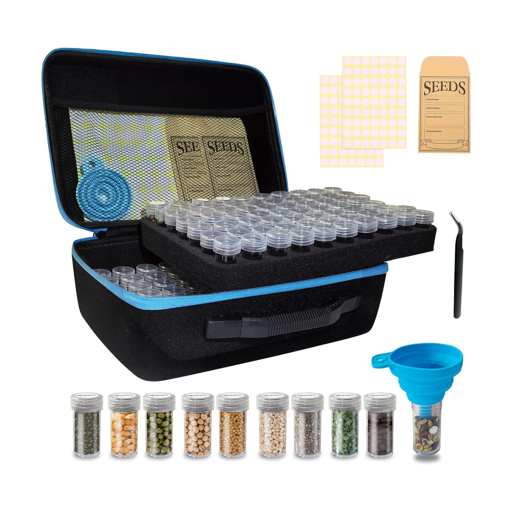 140 Slots Seed Storage Organizer Box with 20 Envelopes, Large Capacity Seed Storage Container with Zipper Bag, Label