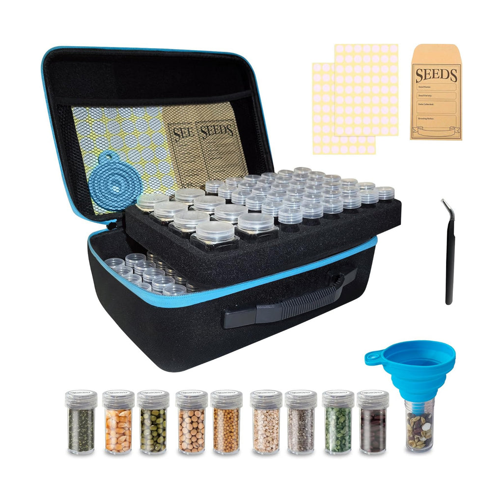 114 Slots Seed Storage Organizer Box with 20 Envelopes, Large Capacity Seed Storage Container with Zipper Bag, Label
