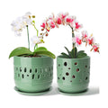 Orchid Pots with Holes, 5+6 Inch Large Orchid Pot with Drainage and Saucers, Ceramic Orchid Planter for Indoor/Outdoor