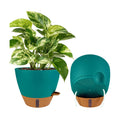 2 Pack 10 inch Plant Pots, Plastic Self Watering Planters | Drainage Holes, Deep Reservoir, Water Level Indicator
