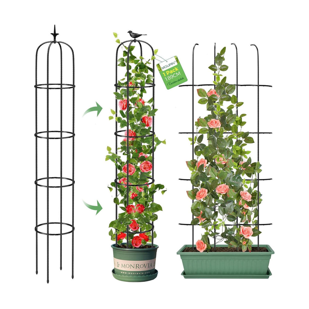 Tower Obelisk Garden Trellis for Climbing Plant，6.2FT/74.4" Rustproof Metal Potted Plant Climbing Support for Indoor