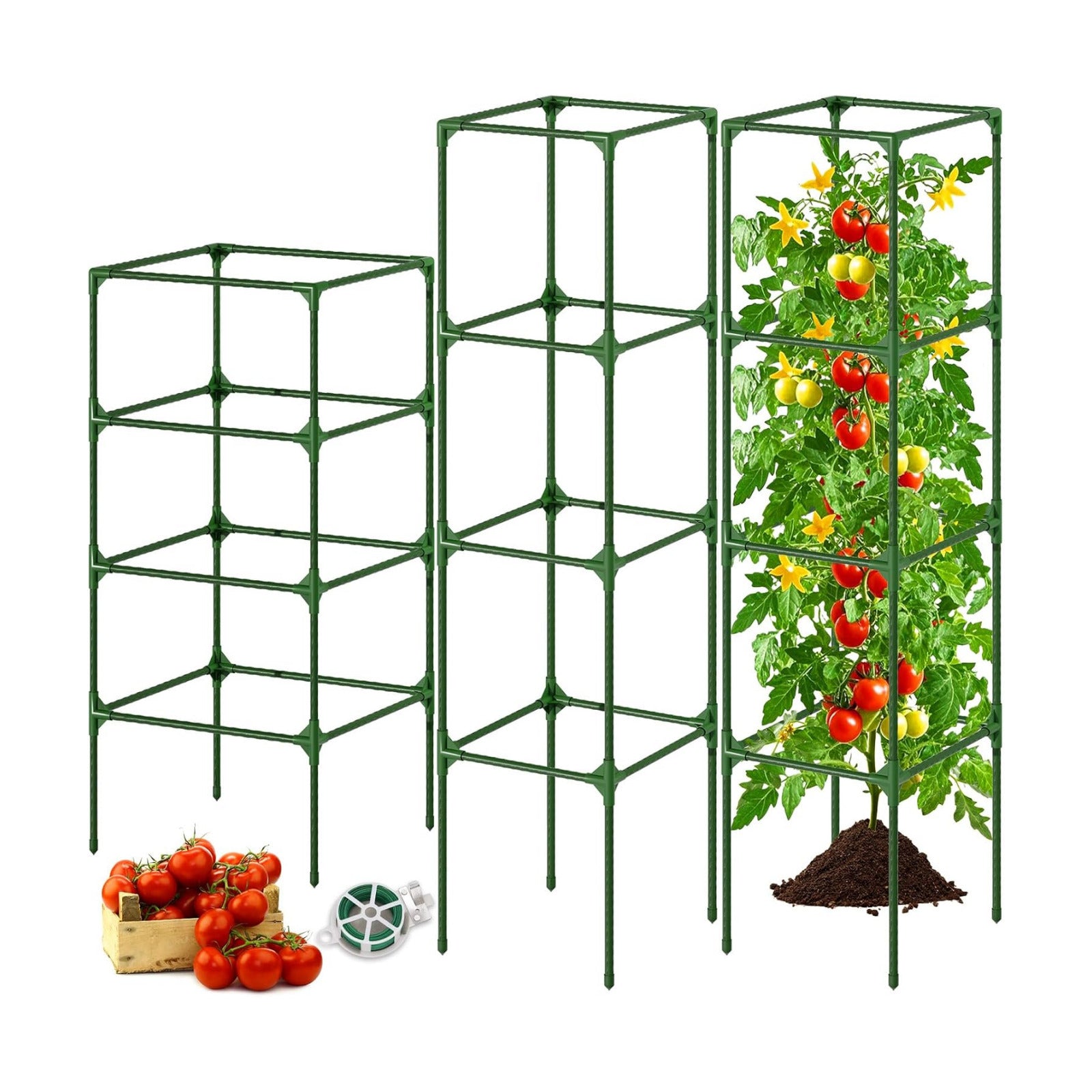 Fabulas Tomato Cage, Square Tomato Trellis Plant Support Stake Cages for Garden and Pots Tall Up to 63 Inch Adjustable