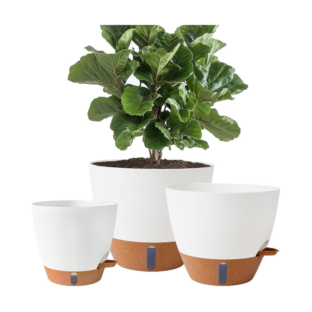 8/10/12 Inch Self Watering Pots for Indoor/Outdoor Plants | Large Plastic Planter with Drainage Holes, Water Level