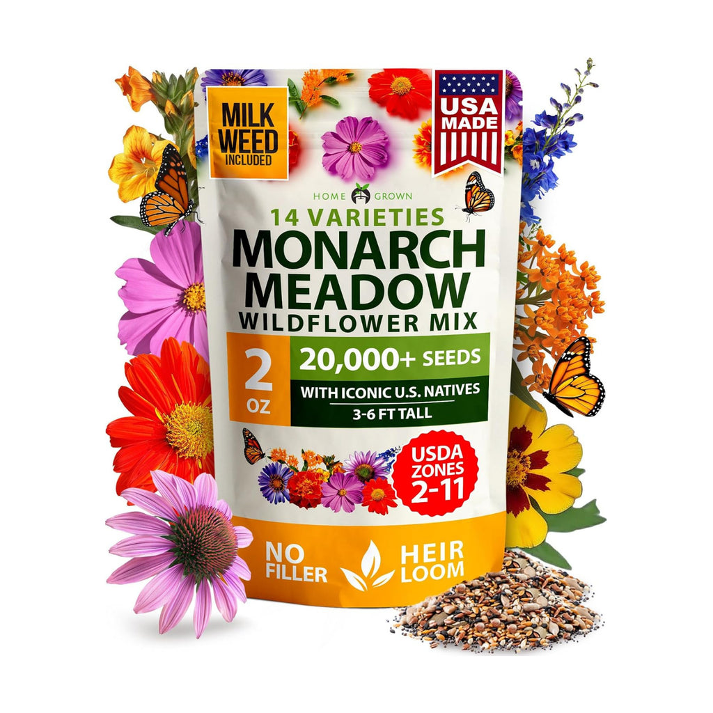 HOME GROWN Monarch Butterfly Wildflower Mix Seeds, 20,000+ Seeds, 2 oz