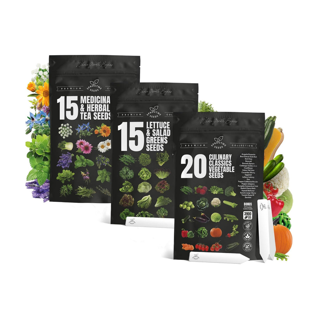 20 Vegetable + 15 Lettuce & Salad Greens + 15 Medicinal Herb Seeds Variety Pack Bundle 14150+ Non-GMO Heirloom Garden