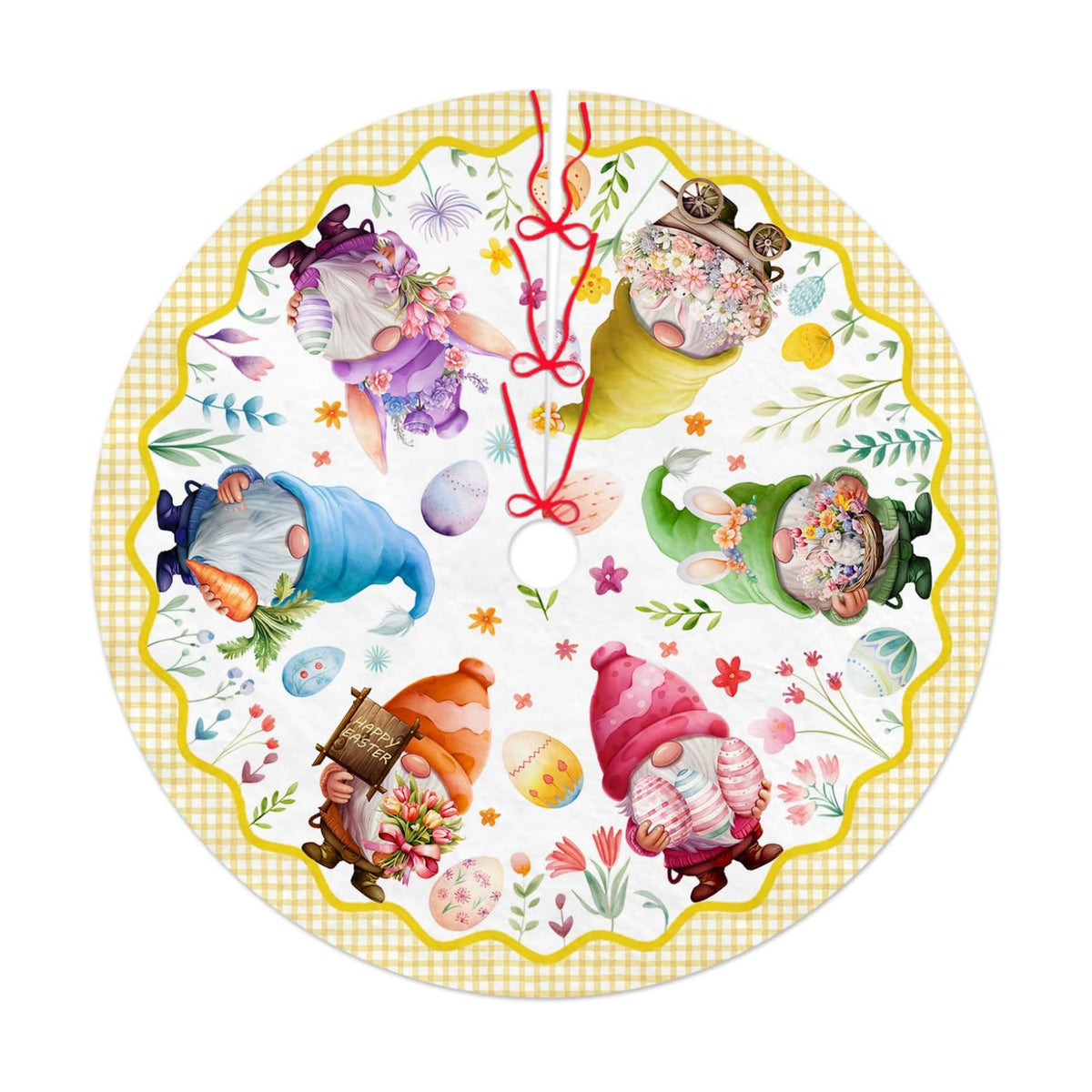 Easter Gnome Tree Skirt 36 Inch Cute Gnome Egg Decor Christmas Tree Skirt Xmas Ornament for Home Holiday Party Decoration Indoor Outdoor