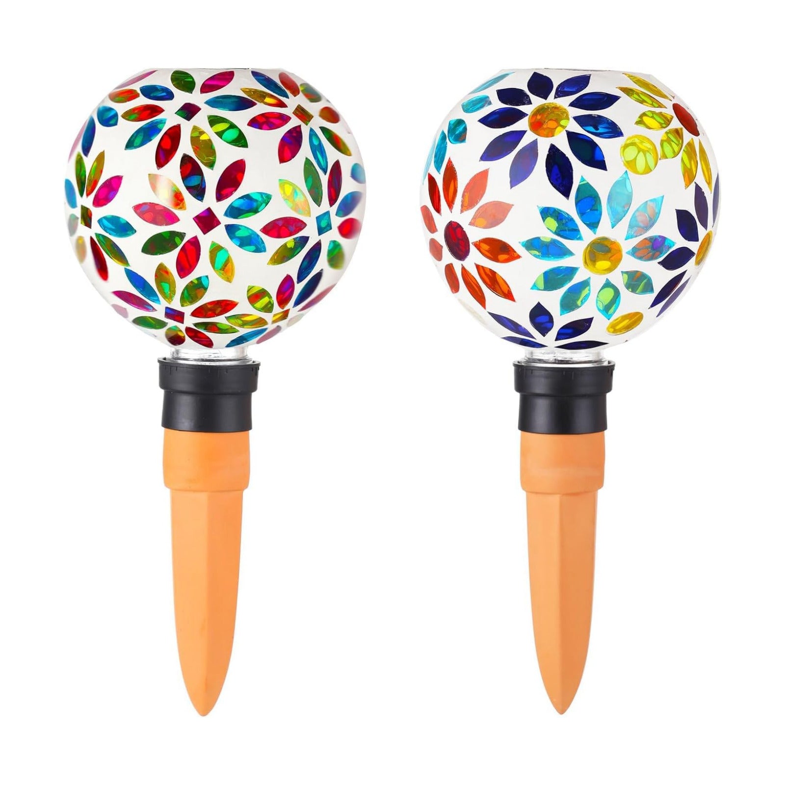 VOREEN Mosaic Glass Plant Watering Globes 2 Pack 500ml with Terracotta Spikes, Handmade Self-Watering Stakes for