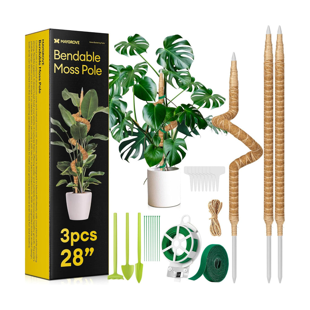 Maygrove 3-Pack 28" Bendable Moss Pole Monstera Plant Support for Climbing