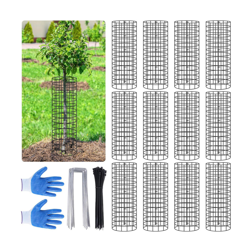 12 Pack Tree Protectors from Deer, 16.5 ''H Pre-Curved Tree Trunk Protector | with Zip Ties Metal Stakes and Gloves