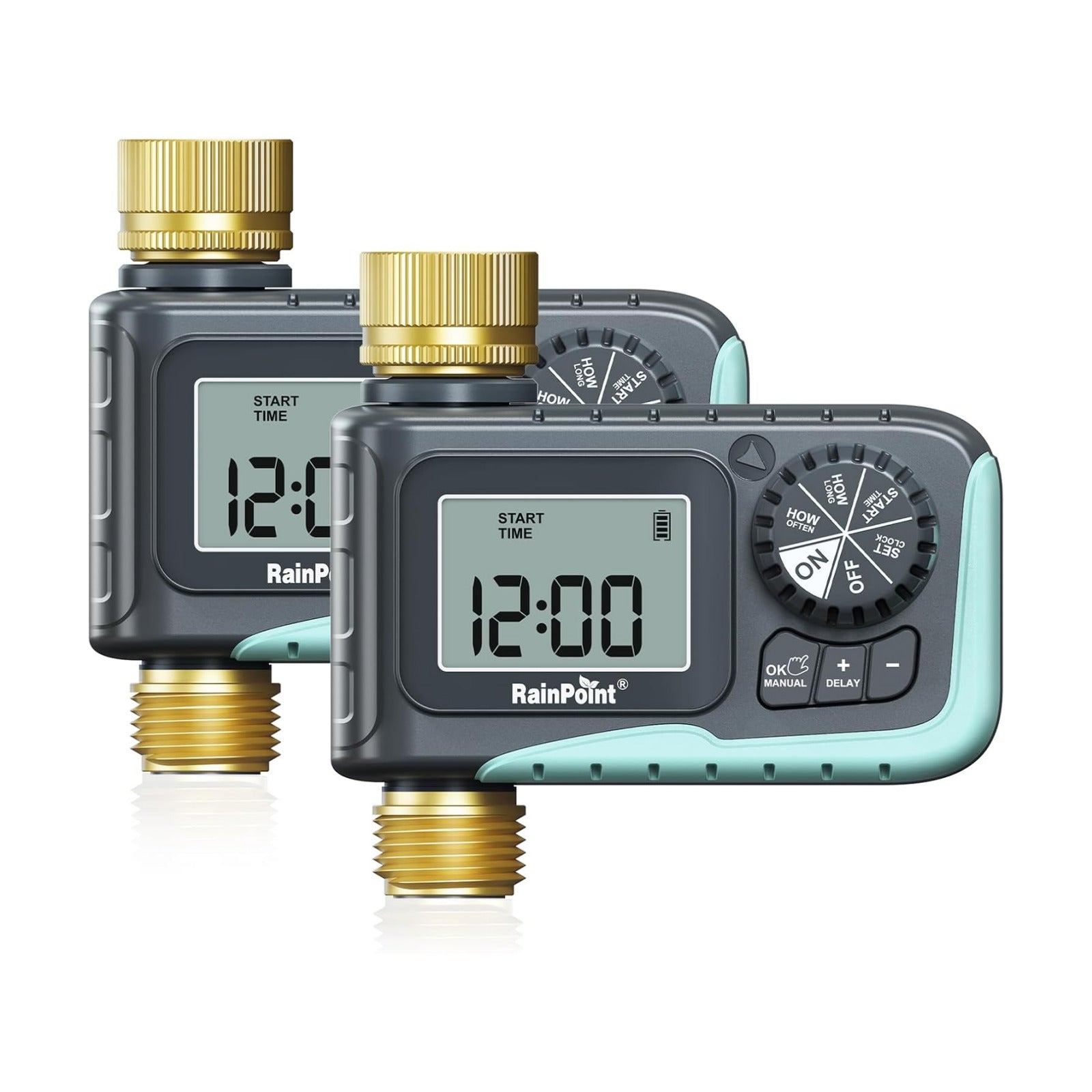 RAINPOINT Sprinkler Timer with Brass Inlet & Outlet, Programmable Hose Timer for Garden Soaker Hose with Rain