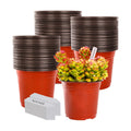 TDHDIKE 6" Plastic Plant Nursery Pots 200Pcs with 200 Labels | Red Seedling Flower Containers, Indoor/Outdoor Seed