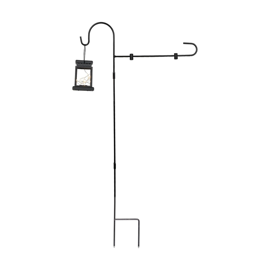 Alpine Corporation 3.4 Feet Tall Outdoor Metal Flag Holder Stake with Solar Powered Lantern and Warm White LED Lights