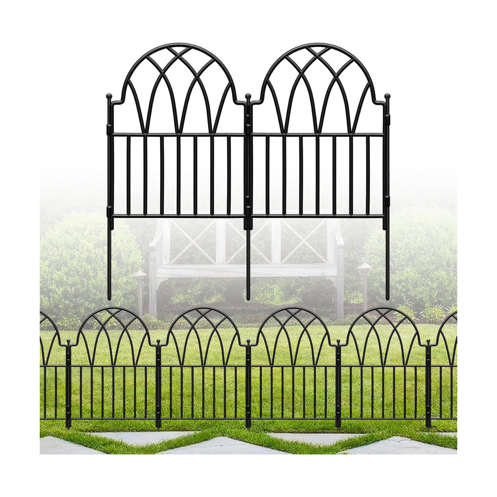 24in(H) x 10.56ft(L) Garden Fence - No Dig Metal Fence Animal Barrier Arched Wire Border Panels with Ground Stakes for