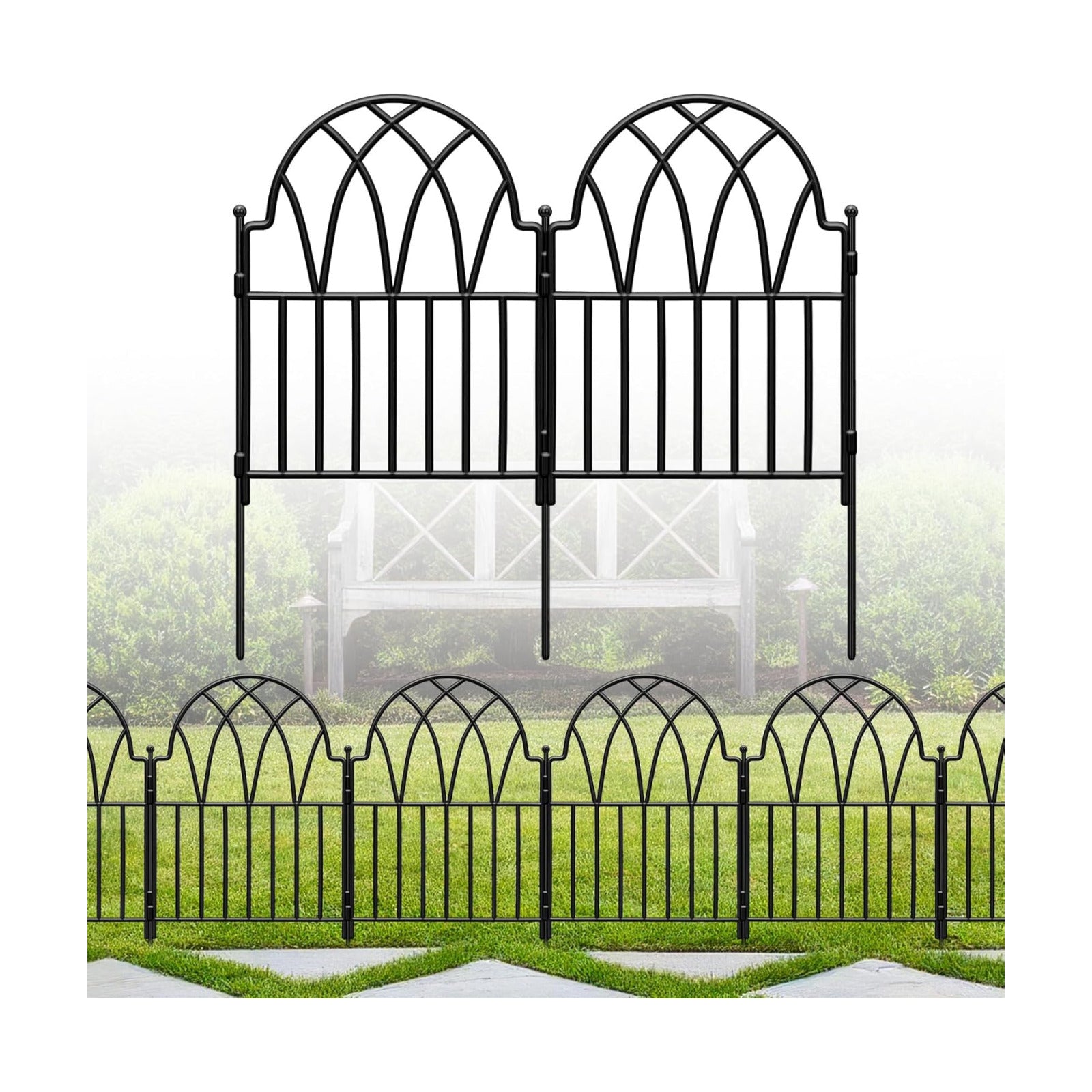 24in(H) x 10.56ft(L) Garden Fence - No Dig Metal Fence Animal Barrier Arched Wire Border Panels with Ground Stakes for
