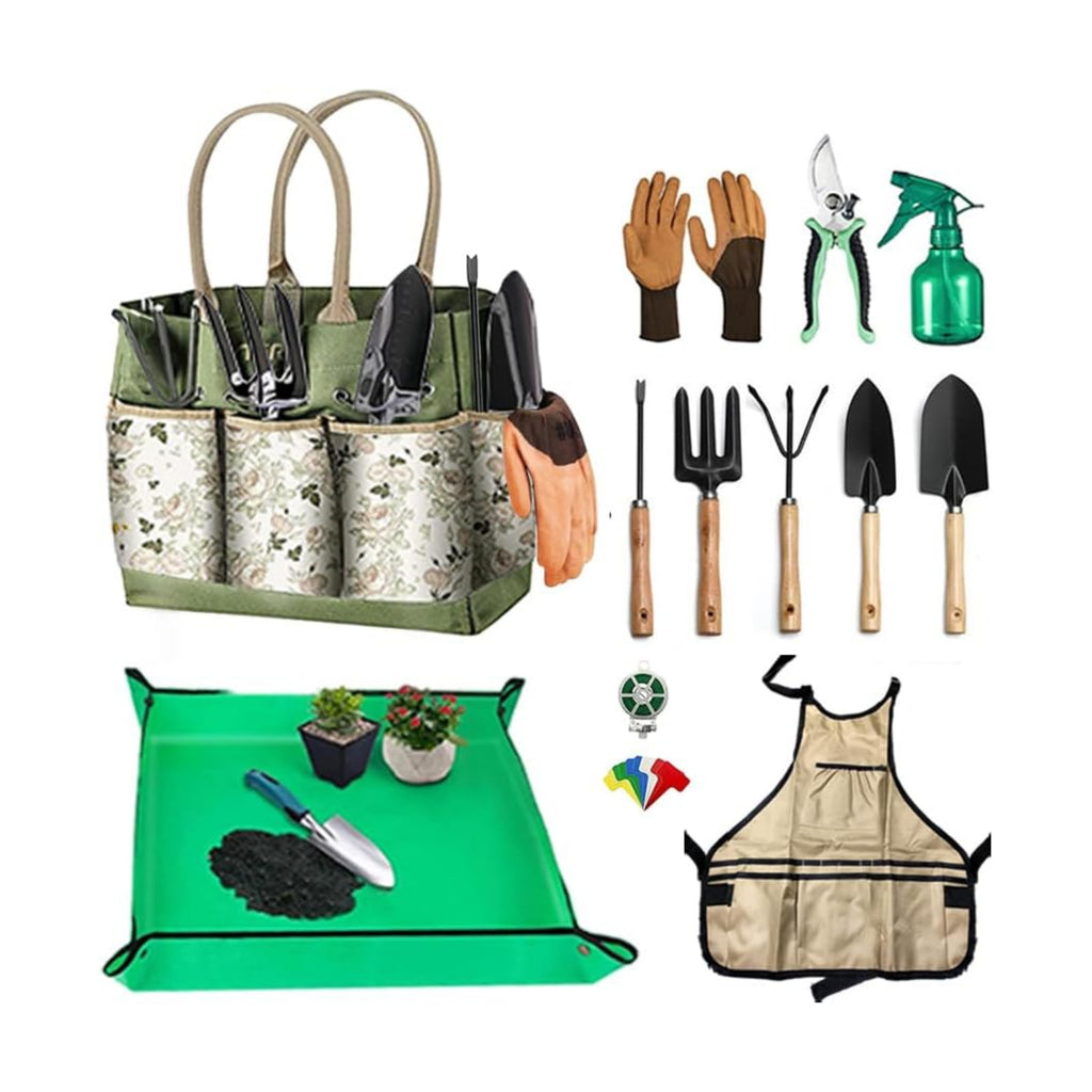 Gardening Hand Tools,14 Pieces Stainless Steel Heavy-Duty Gardening Hand Tools with Delicate Storage Bag, Aprons and