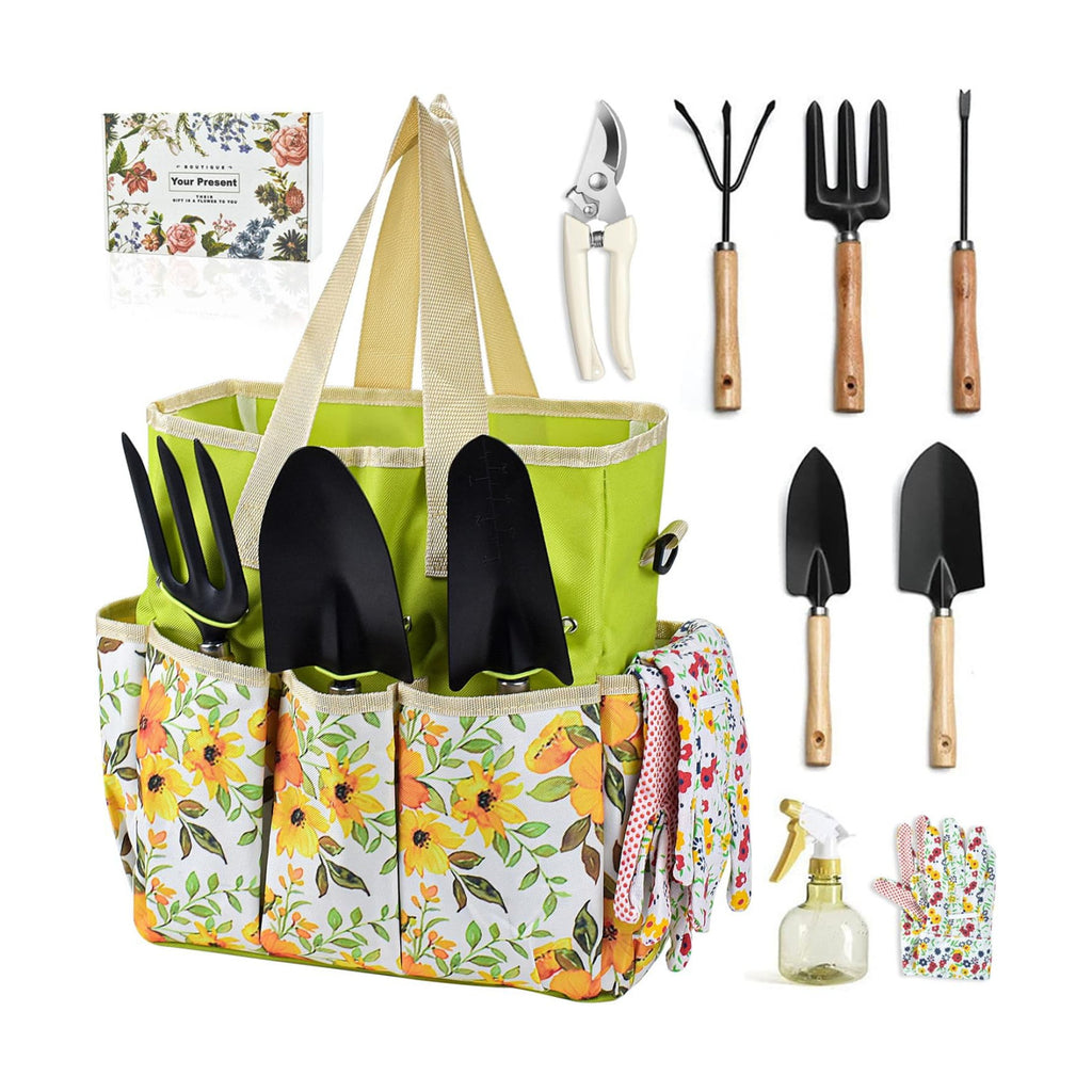 Gardening Tools Set Set for Women, 10 Pieces Heavy Duty Gardening Hand Tools with Storage Handbag Box, Steel Durable
