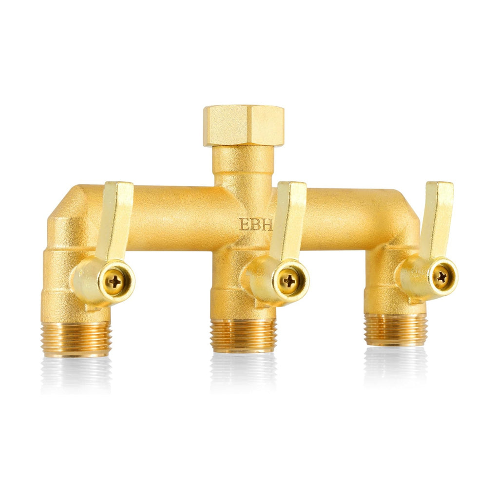 EBH Brass Garden Hose Splitter, 3 Way High Flow Outdoor Faucet Splitter,Full Flow 3-Way Brass Heavy Duty Hose Splitter