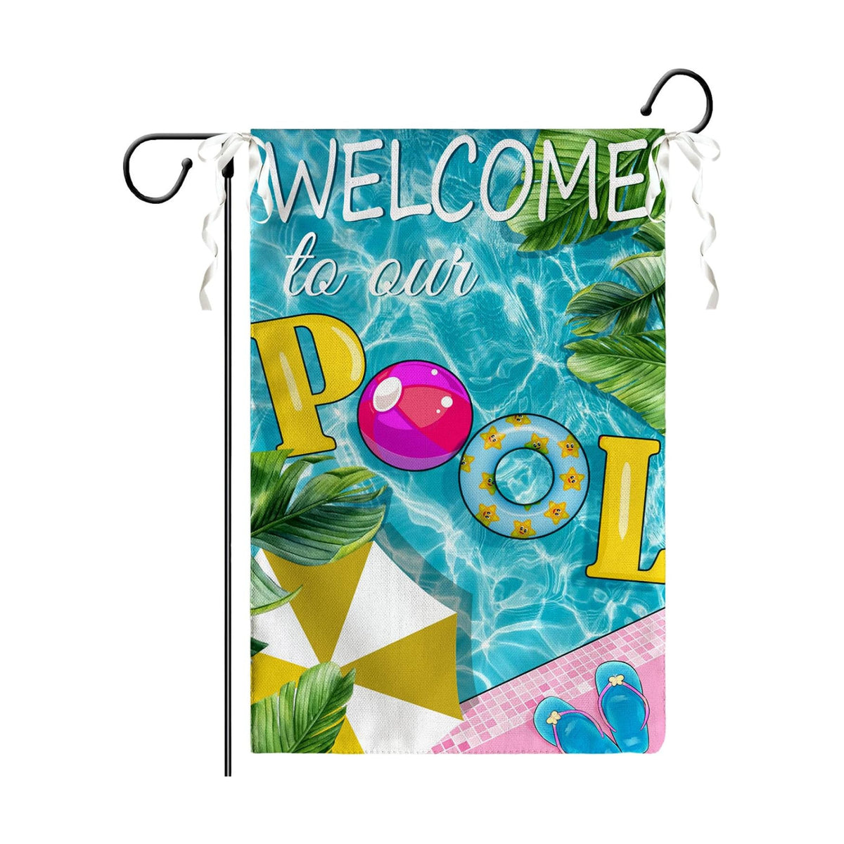 Welcome to Our Pool Garden Flags 12x18 Inch for Outside Summer Pool Party Decor Yard Flag Green Banana Leaves Farmhouse Garden Flag Double Sided for Yard Outdoor Decorations