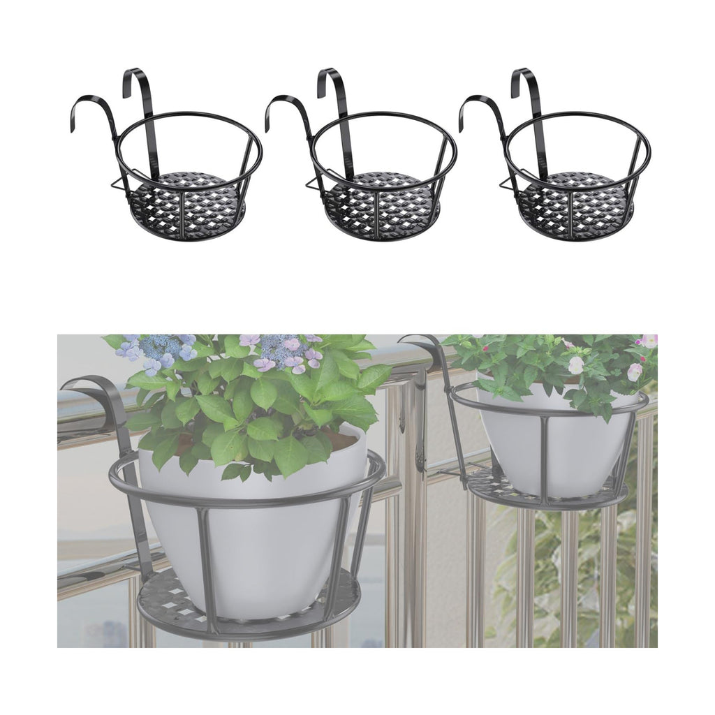 3PCS Railing Planter Holders, Compatible with 1"-2.08" Wide Railings | 3 PCS Railing Hanging Planter Holders, Round