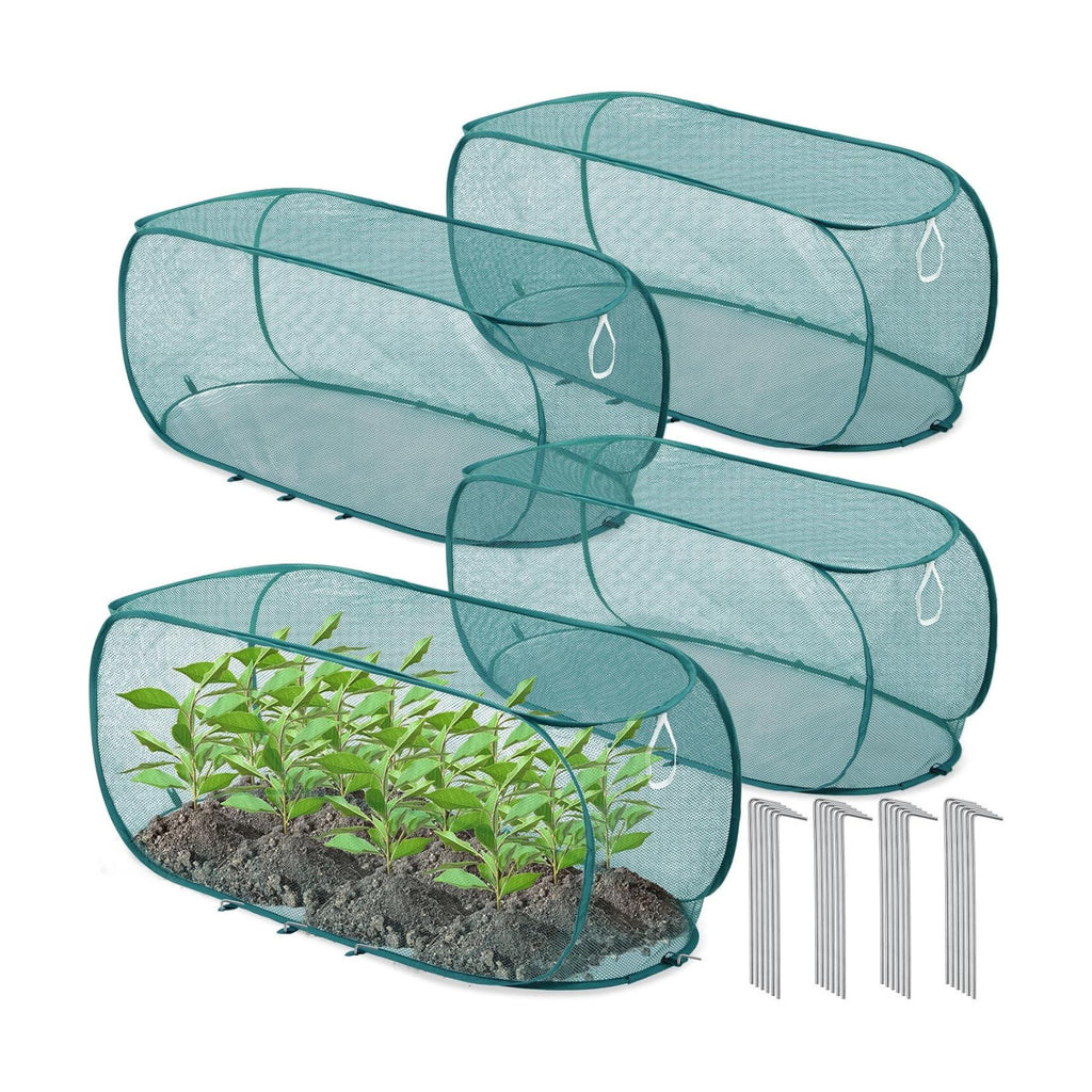 4 Pcs 39" x 18" x 16" Pop up Garden Mesh Plant Cover Outdoor Plant Protector Garden Row Raised Bed Cover with Ground