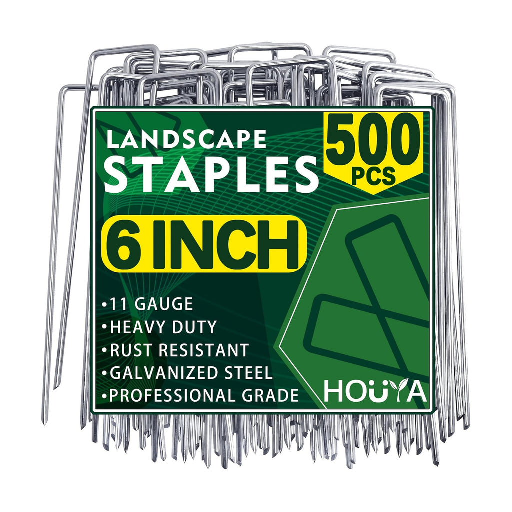 500 Pack Landscape Staples 6 Inch 11 Gauge Garden Stakes Galvanized Garden Staples Pins Anti-Rust Ground Stakes for