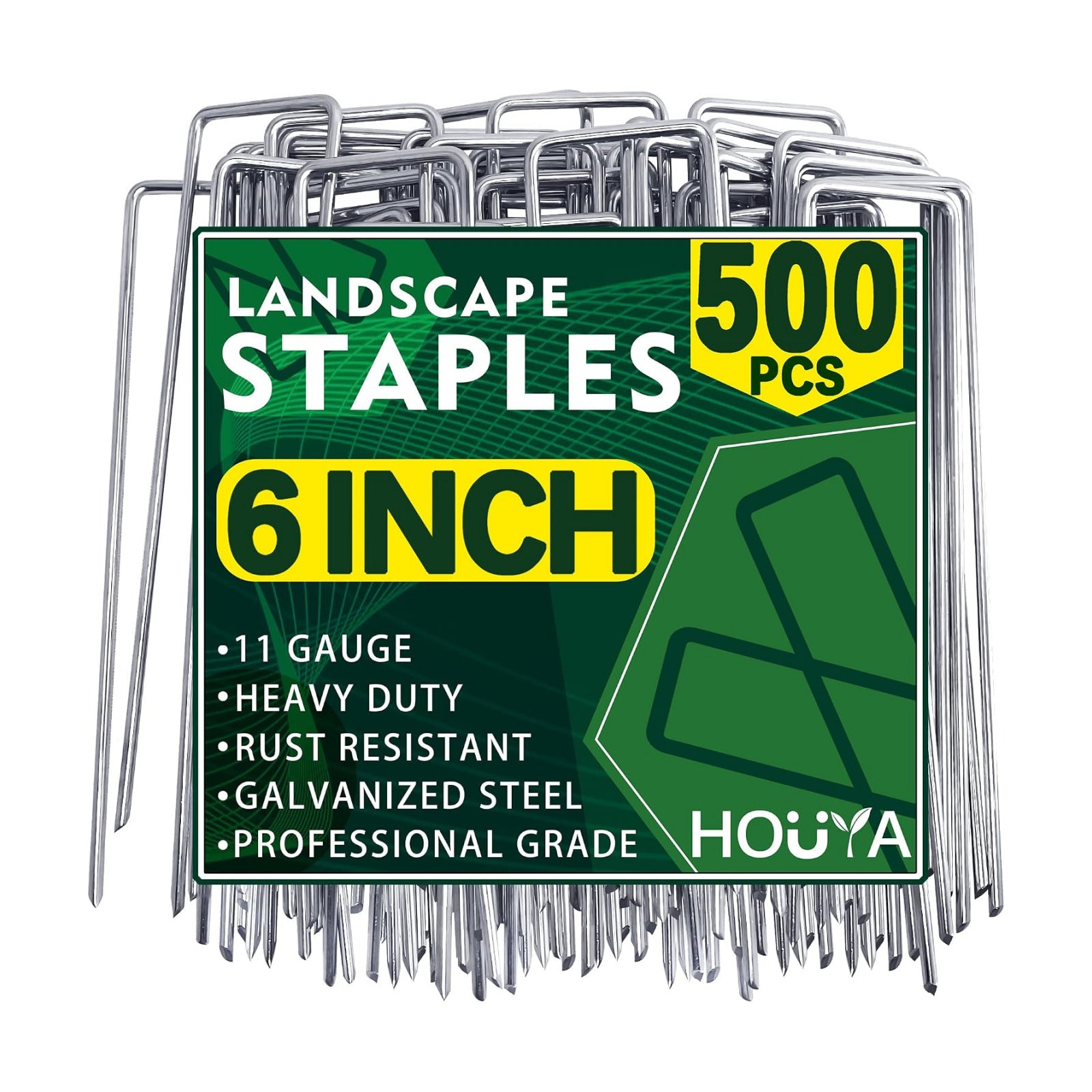 500 Pack Landscape Staples 6 Inch 11 Gauge Garden Stakes Galvanized Garden Staples Pins Anti-Rust Ground Stakes for