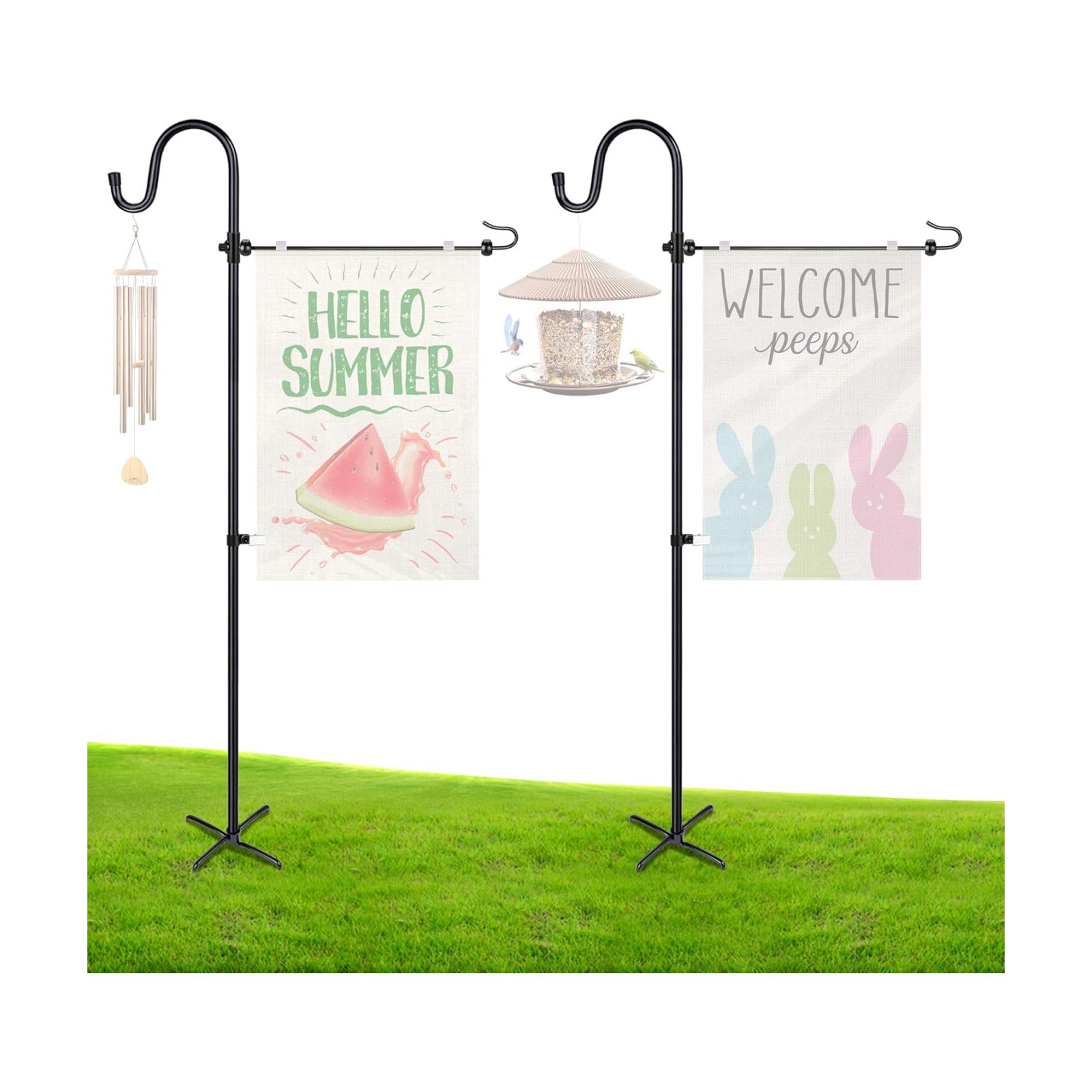 Ottsuls Garden Flag Stand, 2 Pack Heavy Duty Flag Pole Holder with Shepherd Hook for Yard Decoration, 45 INCH Sturdy