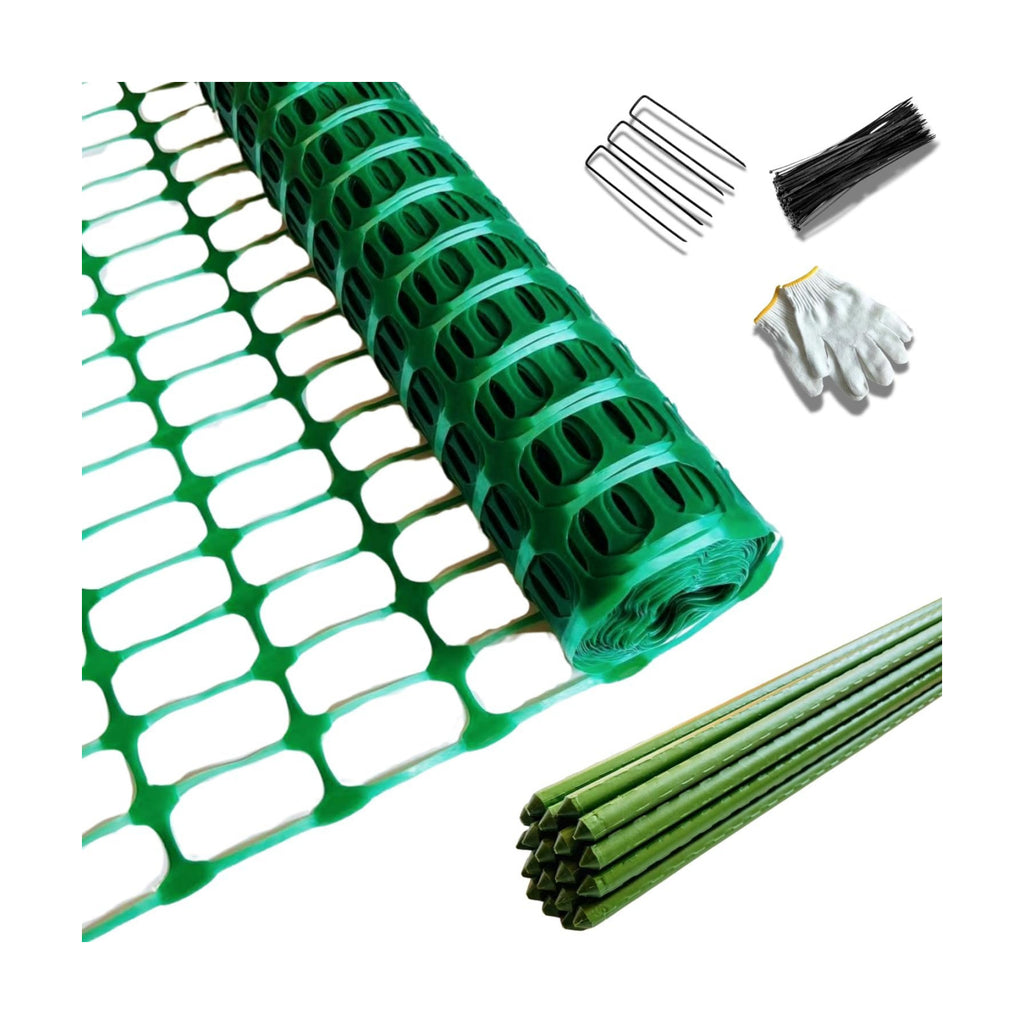 40'' x 100', Green, Plastic Garden Fence with Stakes, Strength | Reusable HDPE Mesh, Construction & Outdoor Use, Easy