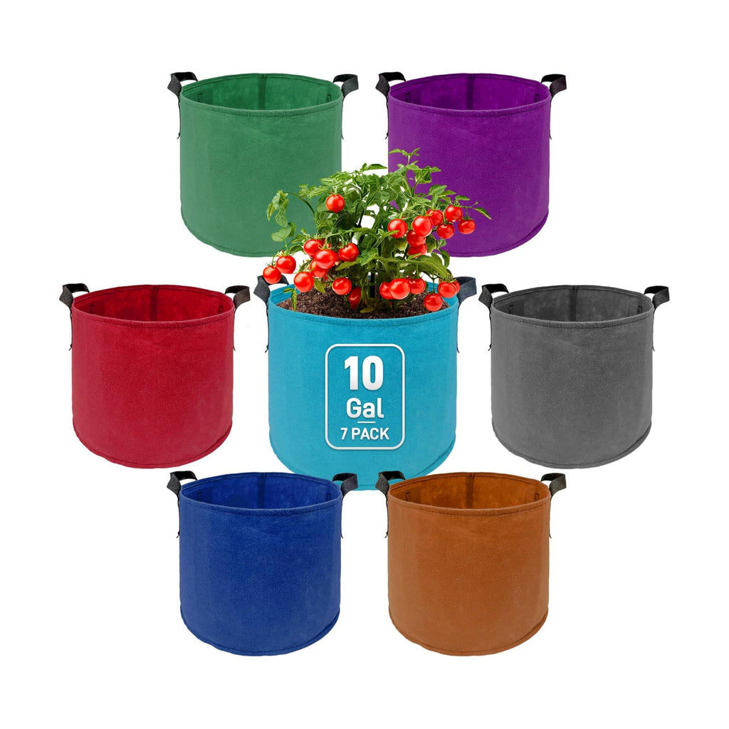 7 Pack 10 Gallon Plant Grow Bags - Mixed 7 Colors with Reinforced Handles & Aeration Design, Ideal for Tomato, Flowers