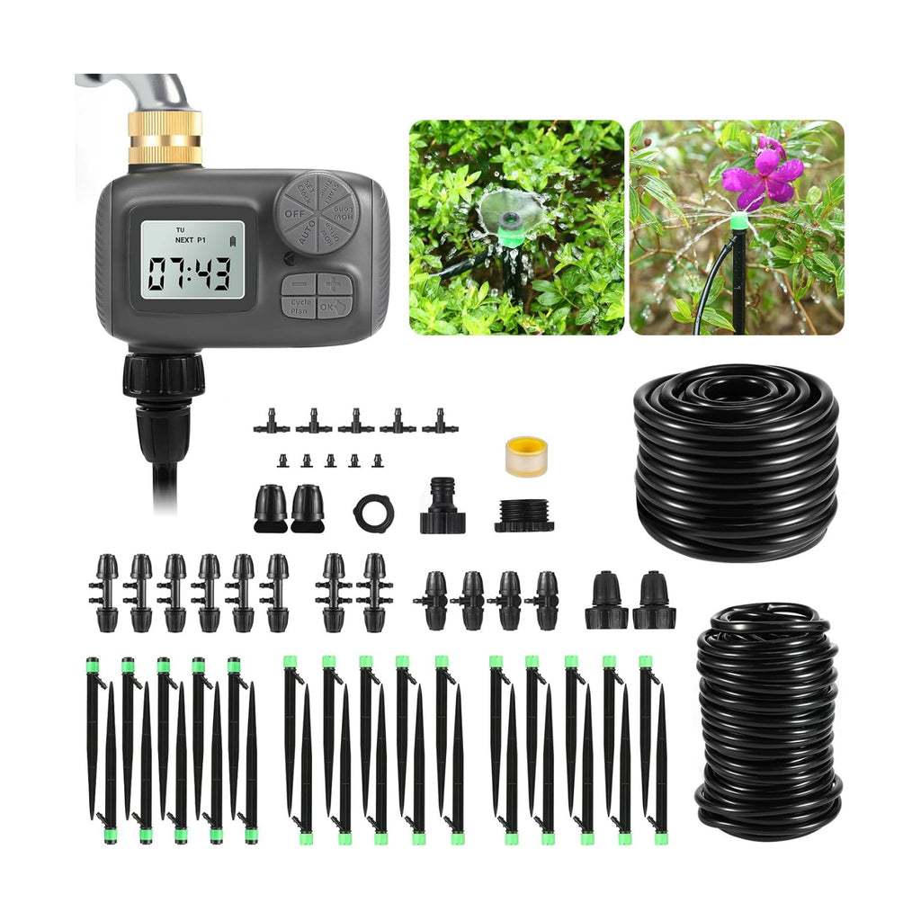 Smart Drip Irrigation System, Adjustable Timed Watering for Raised Beds & Potted Plants, Includes Leak-Resistant Tubing