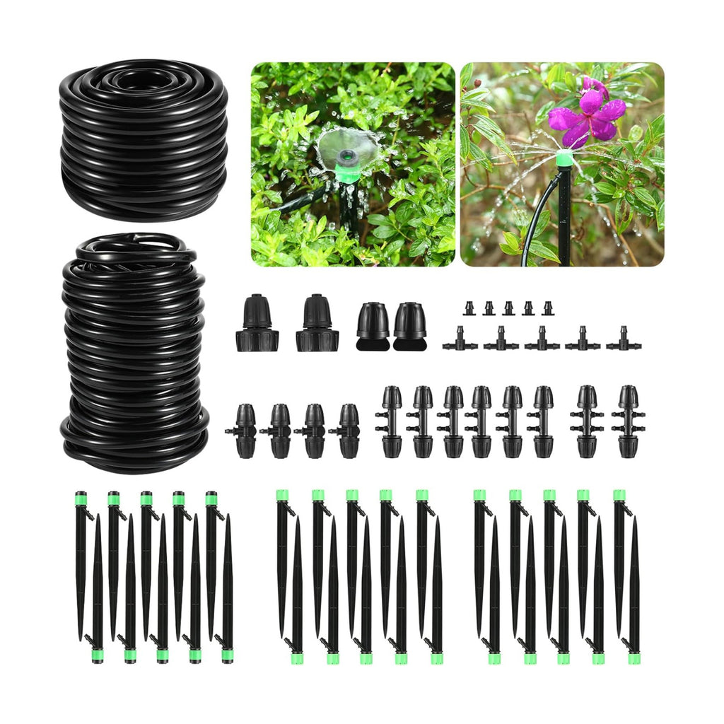 Drip Irrigation Kit for Garden, Raised Beds, Lawn - Adjustable Watering System with Drip Emitters, 5/16" & 1/4" Tubing