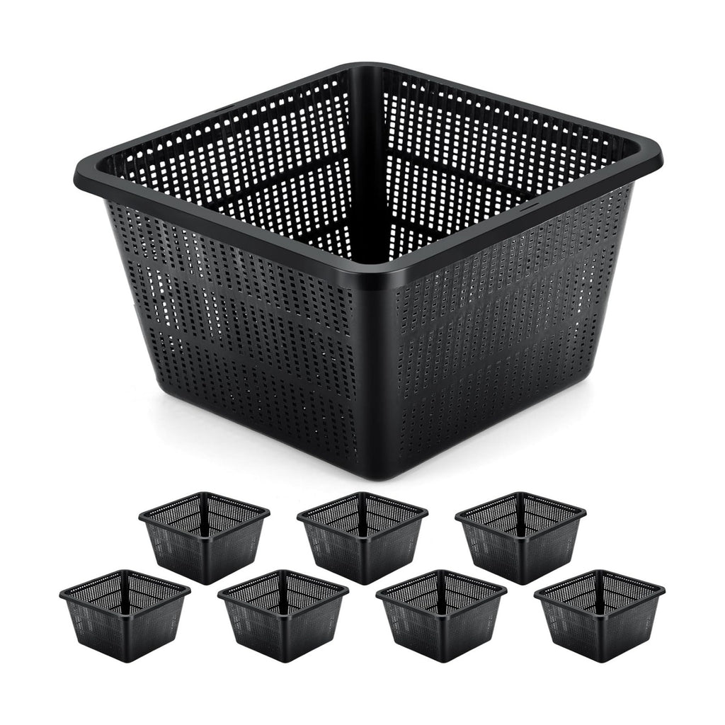 8 Pcs Aquatic Plant Baskets for Hydroponics Water Garden Plant Pots Black Plastic Mesh Basket 9 x 9 x 5.2 Inch Square