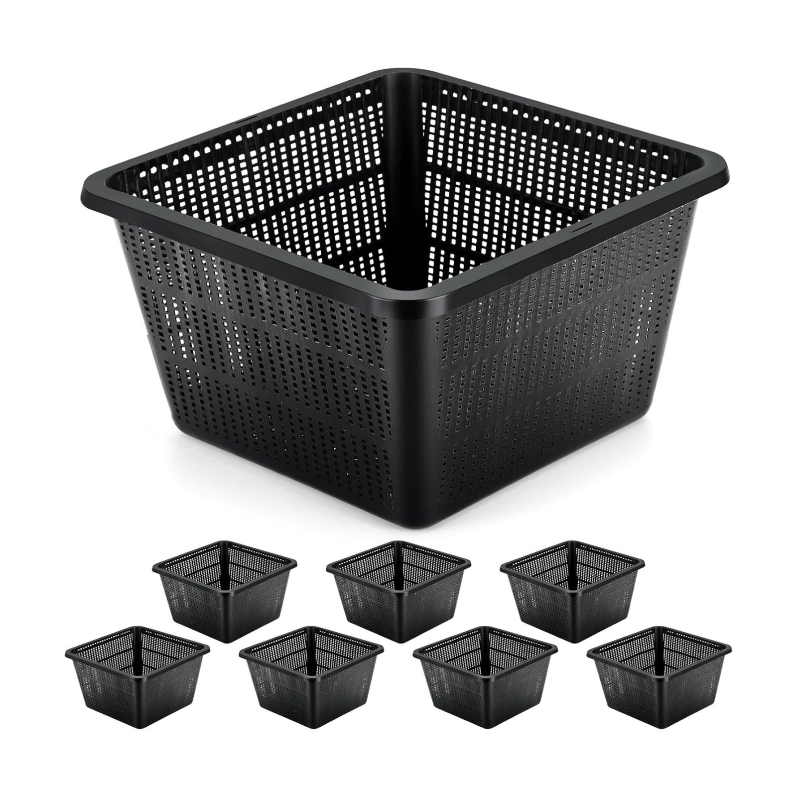8 Pcs Aquatic Plant Baskets for Hydroponics Water Garden Plant Pots Black Plastic Mesh Basket 9 x 9 x 5.2 Inch Square