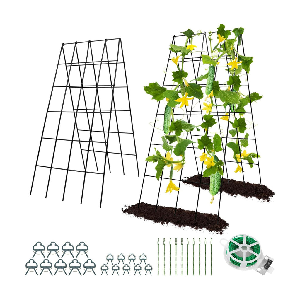 RIFNY Cucumber Trellis for Raised Bed, Garden Trellis 16.5 x 40 Inch, Black | 2 PCS Metal Trellis for Climbing Plants