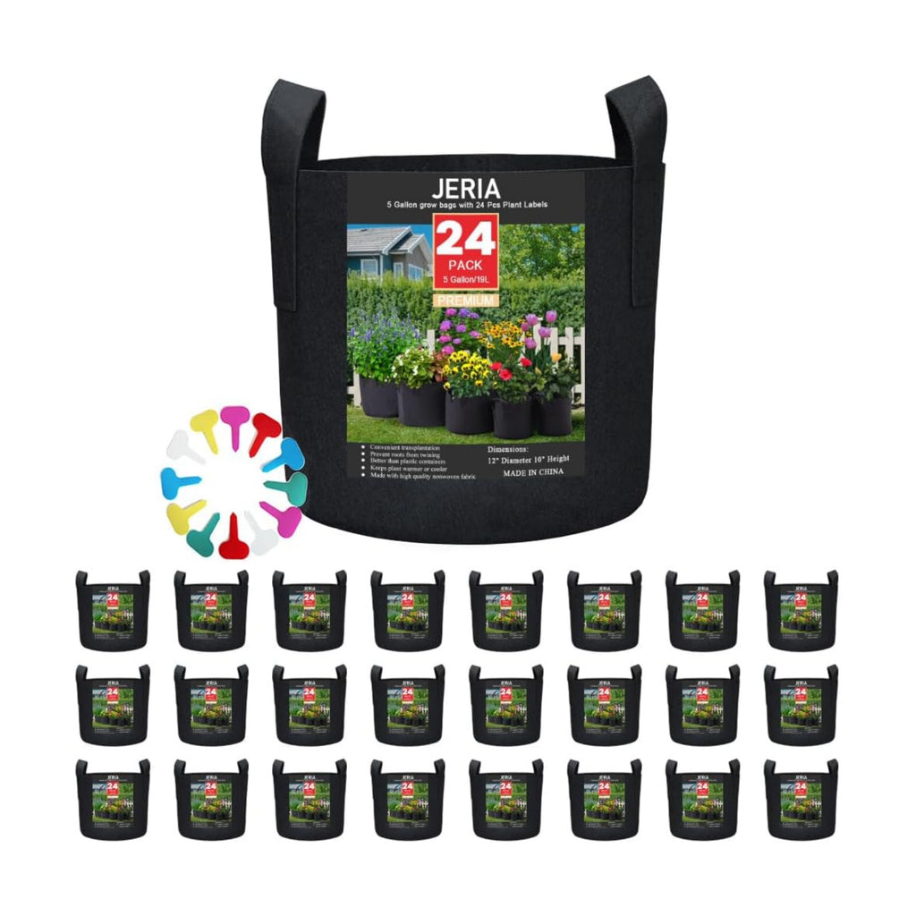24-Pack 5 Gallon Nonwoven Grow Bags, Plant Grow Bags，Heavy Duty Aeration Fabric Pots with Durable Handles, Come with 24