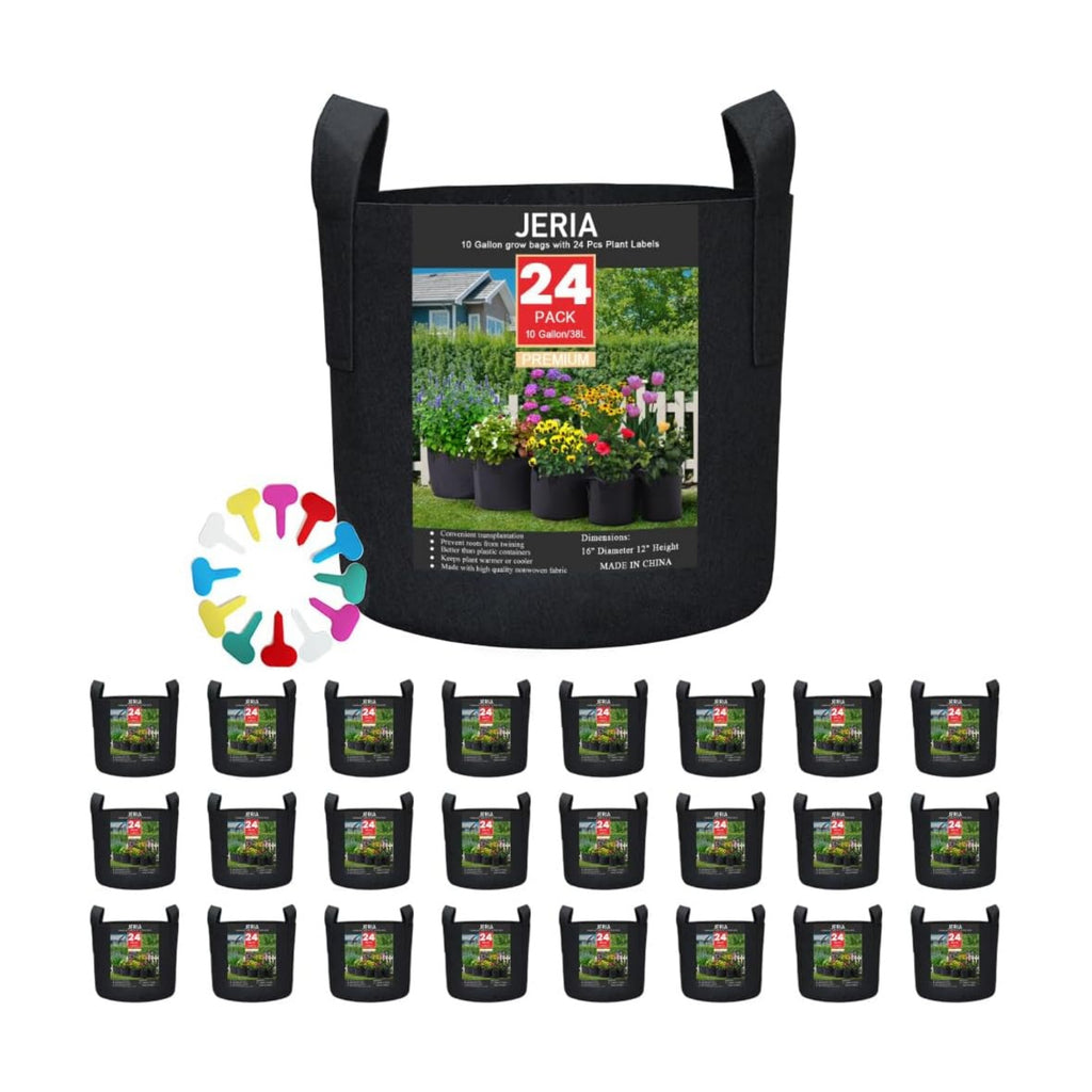 24-Pack 10 Gallon Nonwoven Grow Bags, Plant Grow Bags，Heavy Duty Aeration Fabric Pots with Durable Handles, Come with