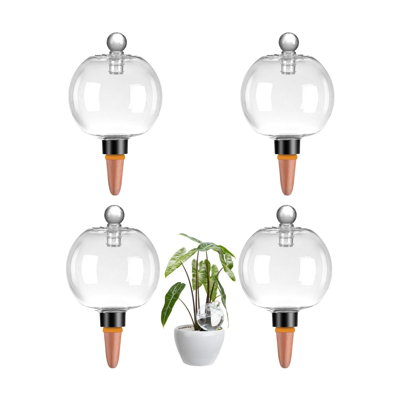 4 Pack Plant Watering Globes with Covers 17oz Self Watering Planter Insert, Plastic Water Bulbs, Indoor/Outdoor Plant