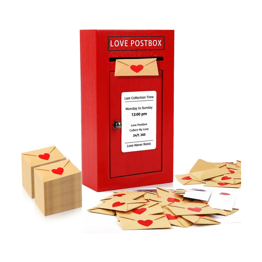 Romantic Wooden Love Postbox Set, 50 Mini Love Notes and Envelopes