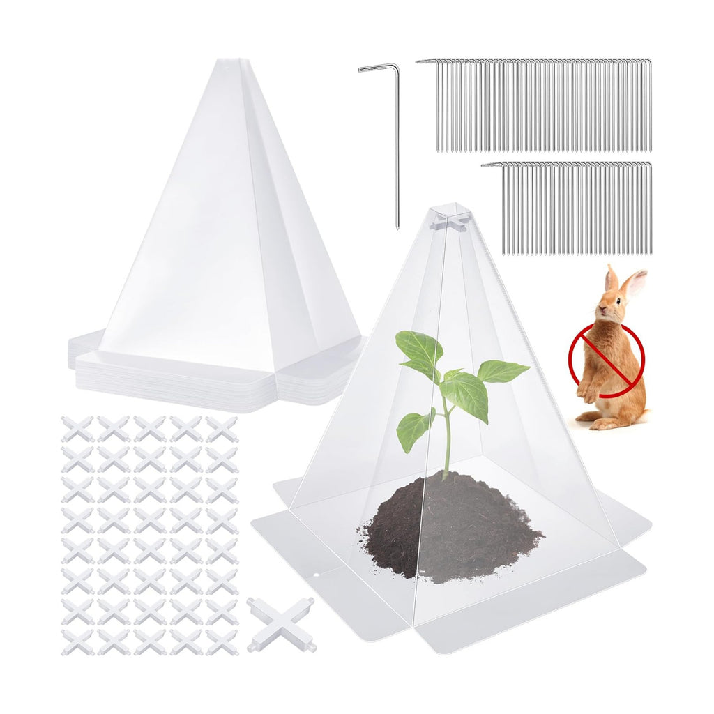 Reusable Plastic Garden Cloches, 7.8" x 11" Mini Greenhouse, 1.2mm Thick Clear Bell Covers with Metal Stakes Against