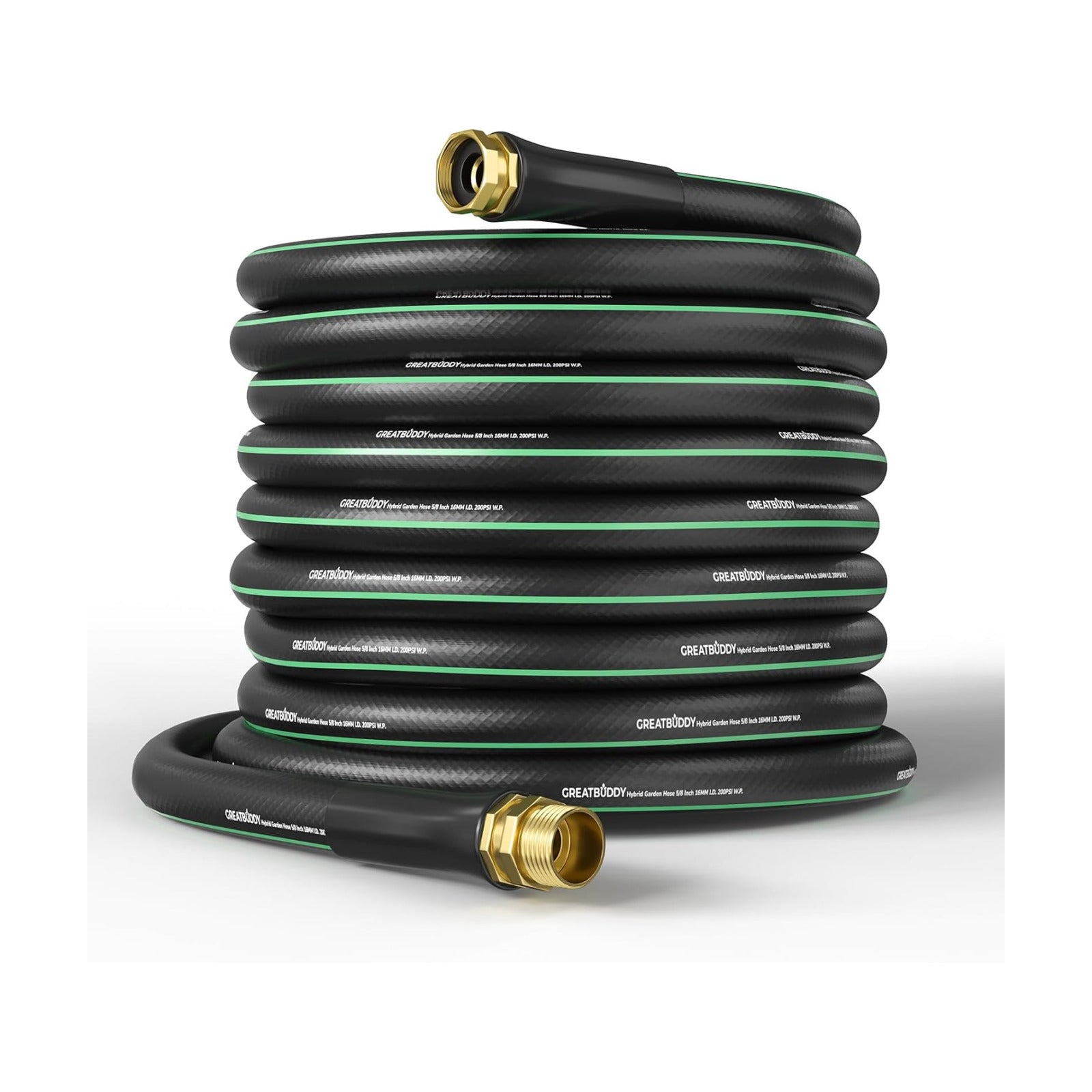 GreatBuddy 100 ft Garden Hose, Flexible Rubber Water Hose 5/8" | Heavy Duty, Lightweight Hose, Burst 600 PSI with Solid