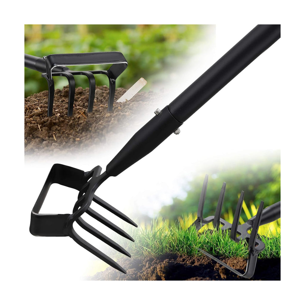 Garden Hoe with Cultivator Rake, 2-in-1 Heavy Duty Action Stirrup Hoe with Sharp Blade,60" Adjustable Long Handle Loop