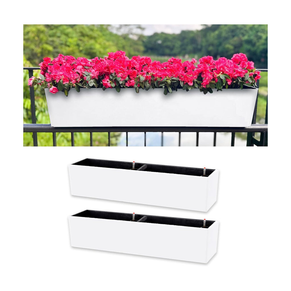 LaLaGreen Hanging Planter Boxes (2 Pack, 40") Extra Large White Rectangular Window Flower Box with Bracket Self